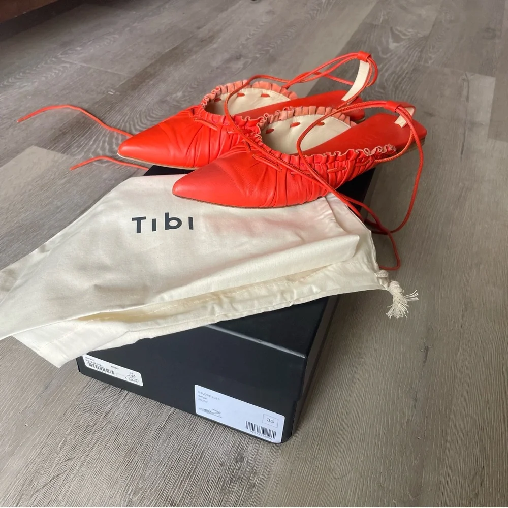 Tibi Sergei Flats Orange Red Lace Up Pointed Flat in Ruby - Picture 9 of 9